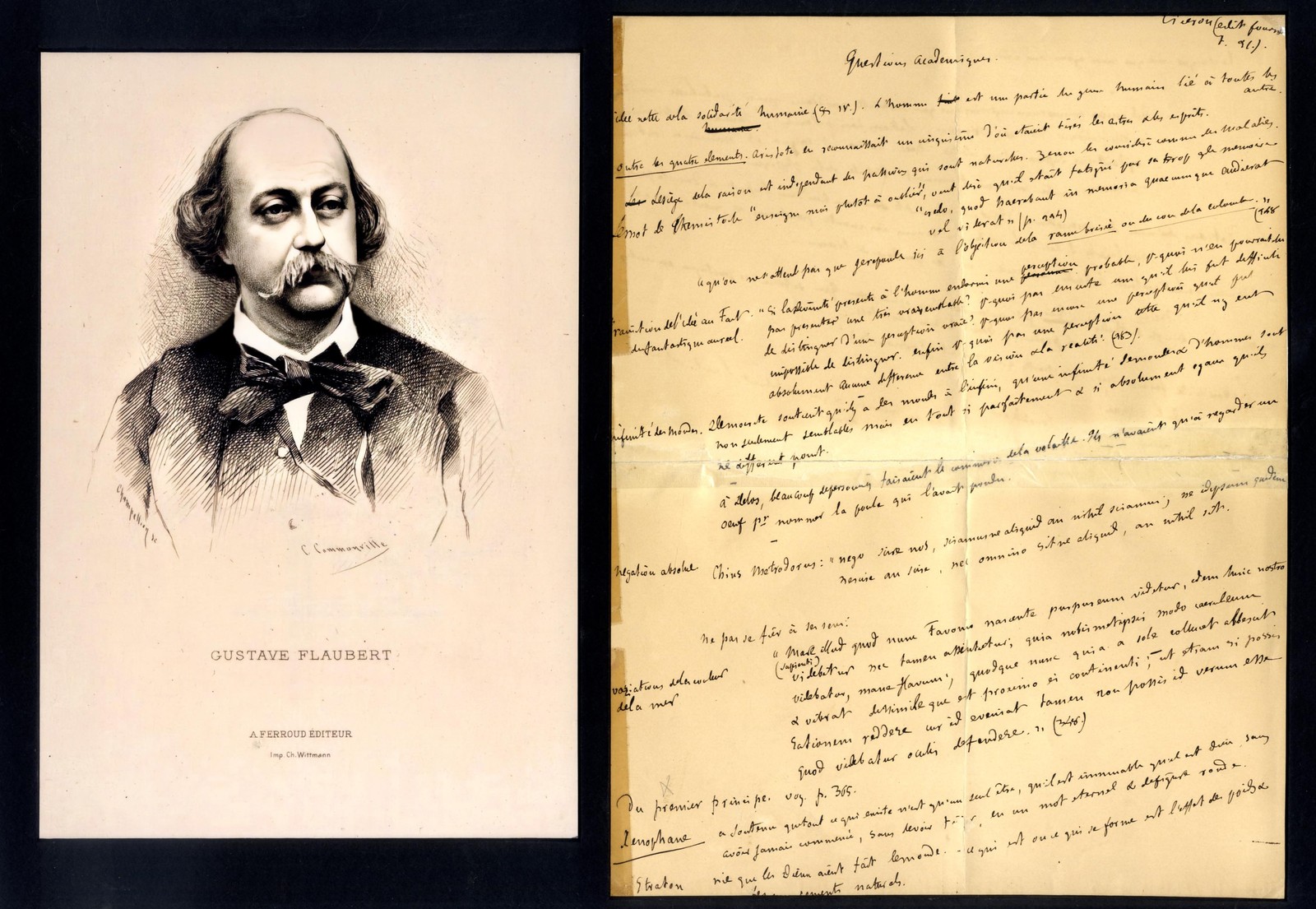 FRENCH NOVELIST Gustave Flaubert autograph manuscript & mounted FRENCH NOVELIST Gustave Flaubert autograph manuscript & mounted