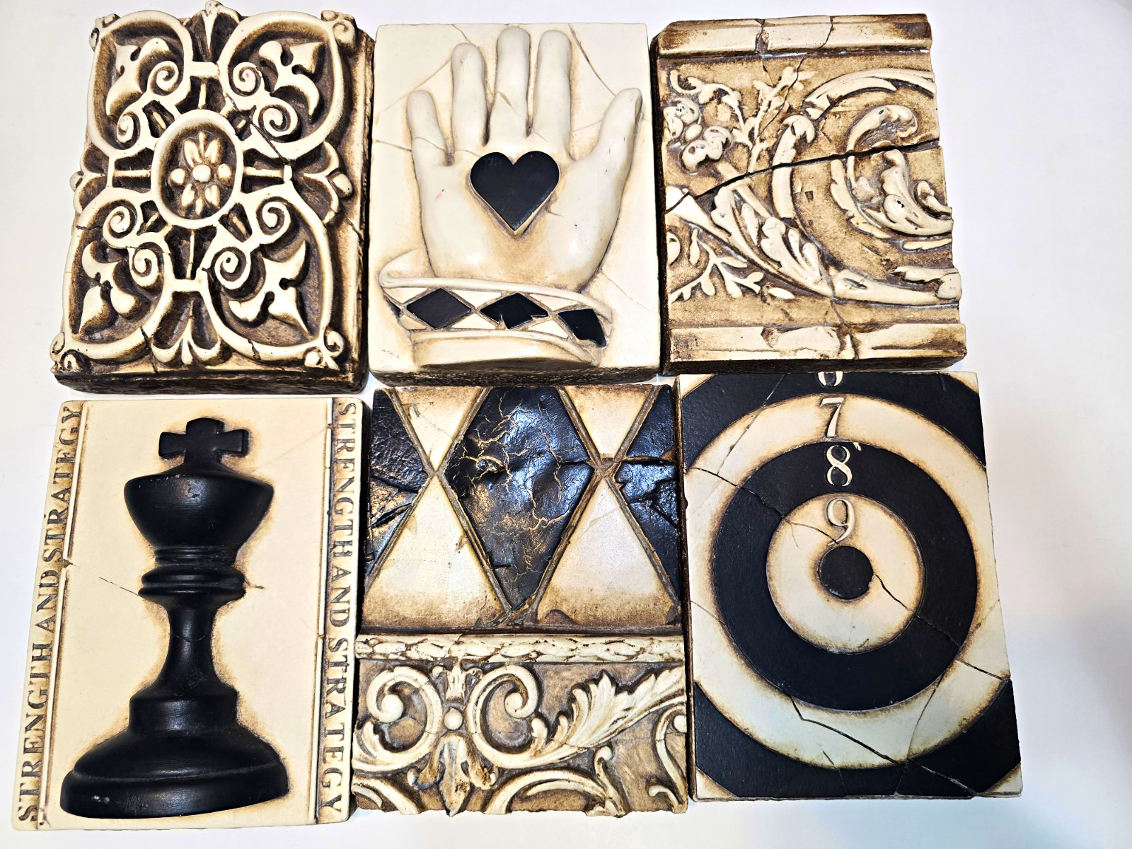 Sid Dickens Set of 6 Chess King Memory Block Tiles 3D Signed Ceramic