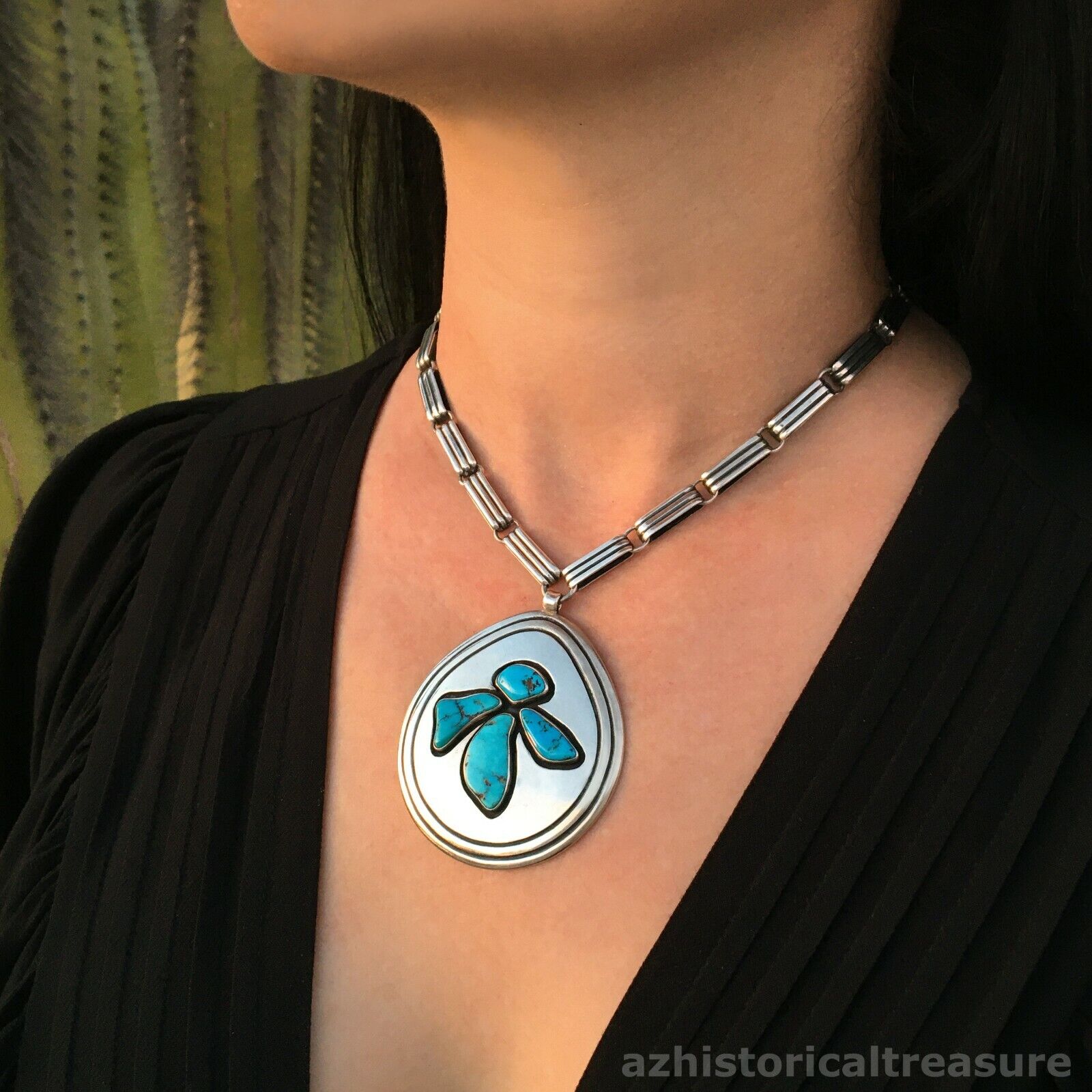 KENNETH BEGAY - WHITE HOGAN NAVAJO STERLING SILVER TURQUOISE NECKLACE
