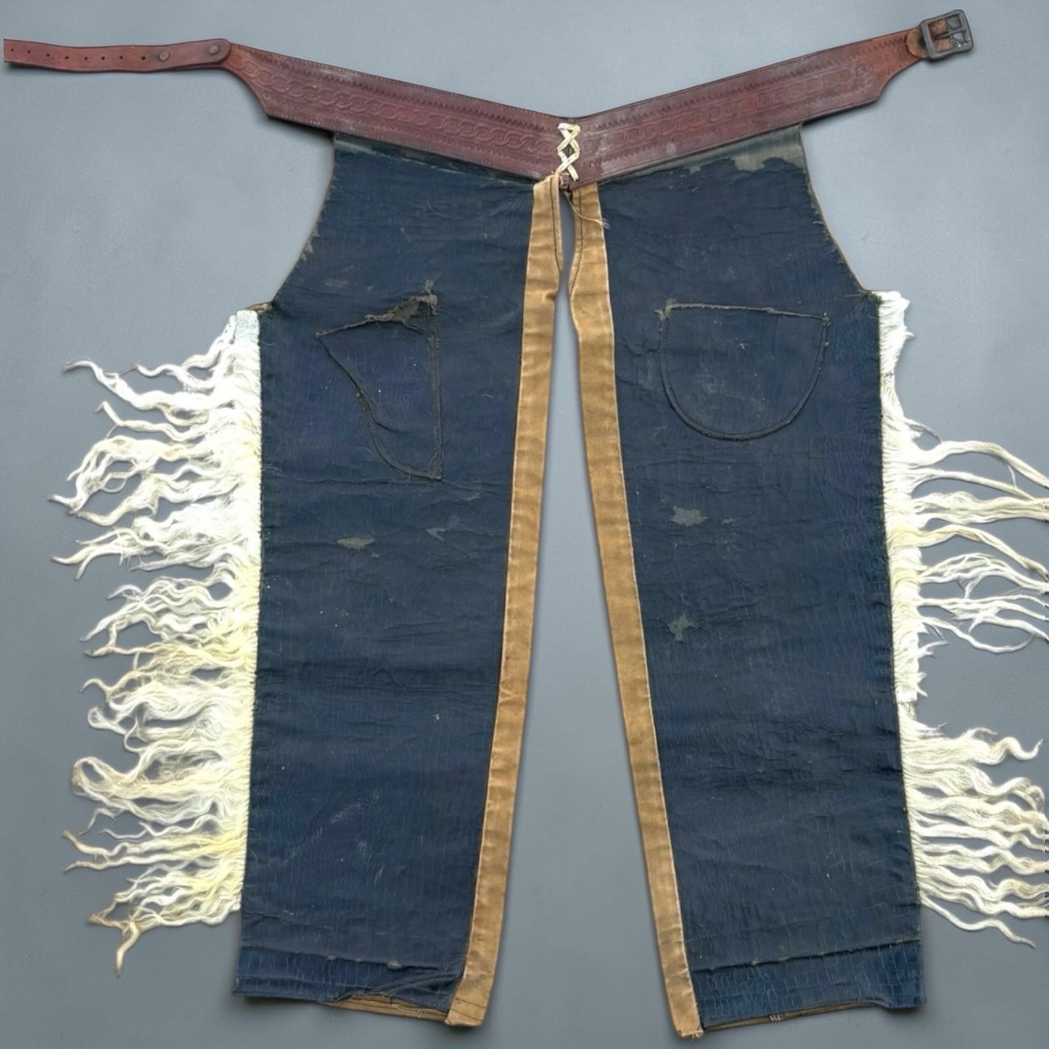 Antique George Lawrence Angora Wooly Leather Shotgun Chaps Oregon Cowboy Holster