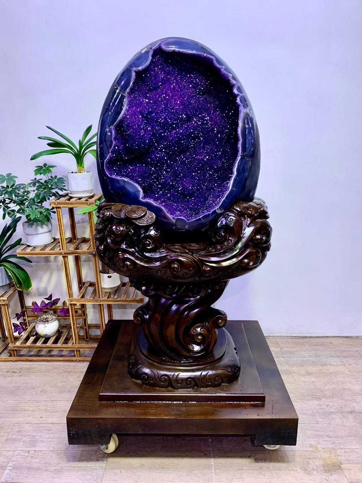 Huge 1276lb TOP Natural Amethyst Geode Quartz Crystal Dinosaur Egg Decor+stand