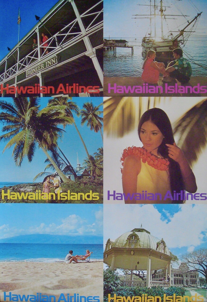 HAWAIIAN AIRLINES HAWAIIAN ISLANDS 1978 travel poster VINTAGE No repro