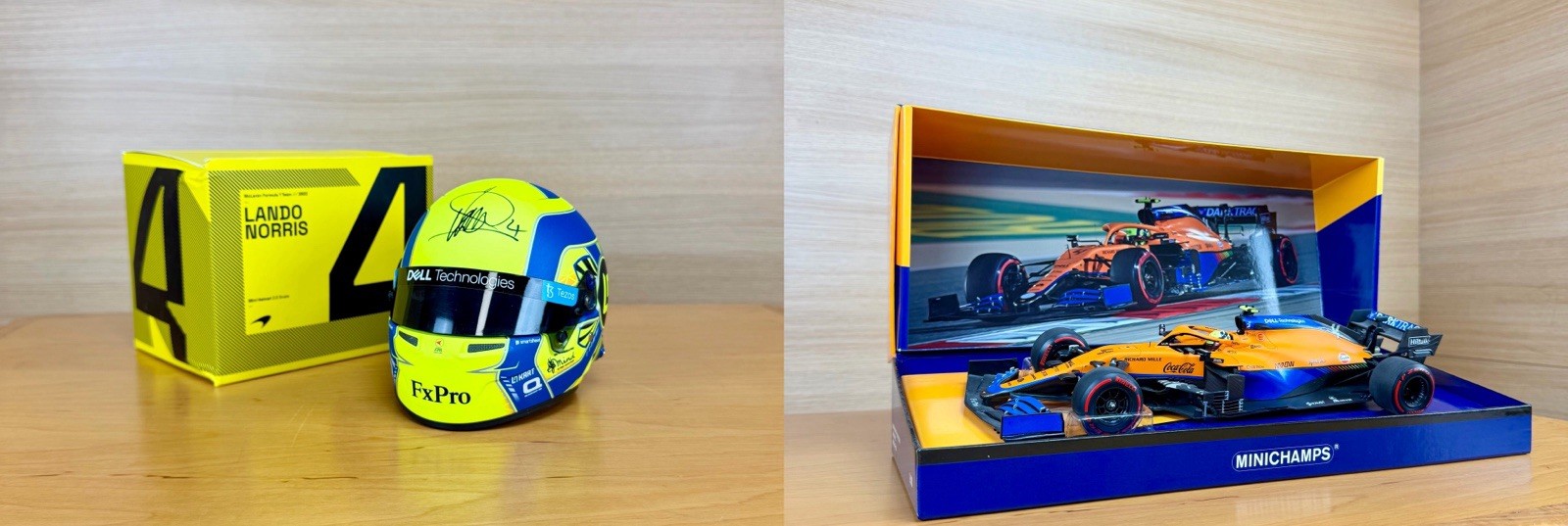 Lando Norris 2 IN 1 - 1:2 signed helmet + f1 1:18 minichamps mclaren Lando Norris 2 IN 1 - 1:2 signed helmet + f1 1:18 minichamps mclaren