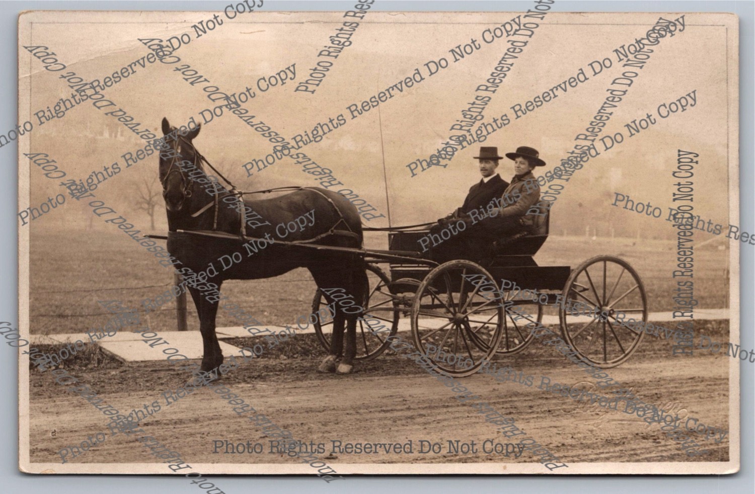 Antique RPPC Couple Sunday's Best Handsome Horse & Buggy New York Photo Postcard