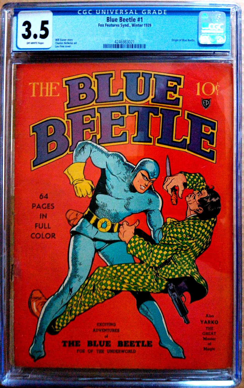 BLUE BEETLE #1 CGC 3.5 OW 1939 rare key ORIGIN, Eisner & LOU FINE, nice color