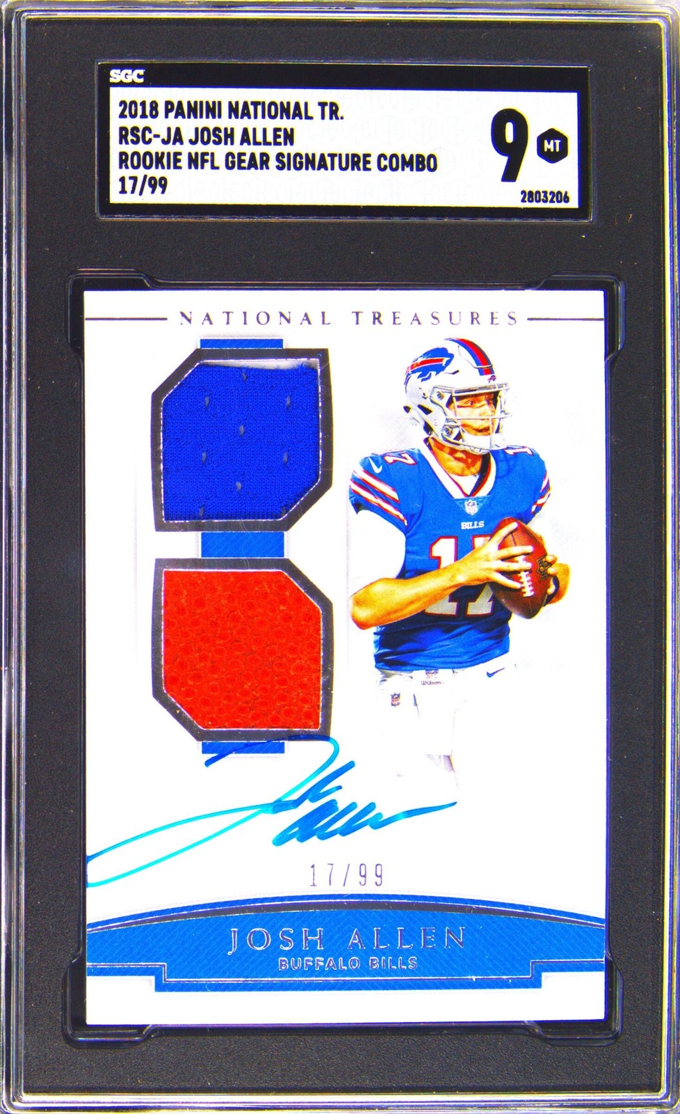 2018 NATIONAL TREASURES ROOKIE NFL GEAR SIGNATURE COMBOS JOSH ALLEN SGC 9