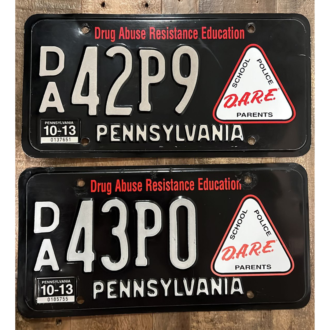 2x Pennsylvania DARE License Plate Drug Abuse Resistance PA. Sequential Pair... 2x Pennsylvania DARE License Plate Drug Abuse Resistance PA. Sequential Pair...