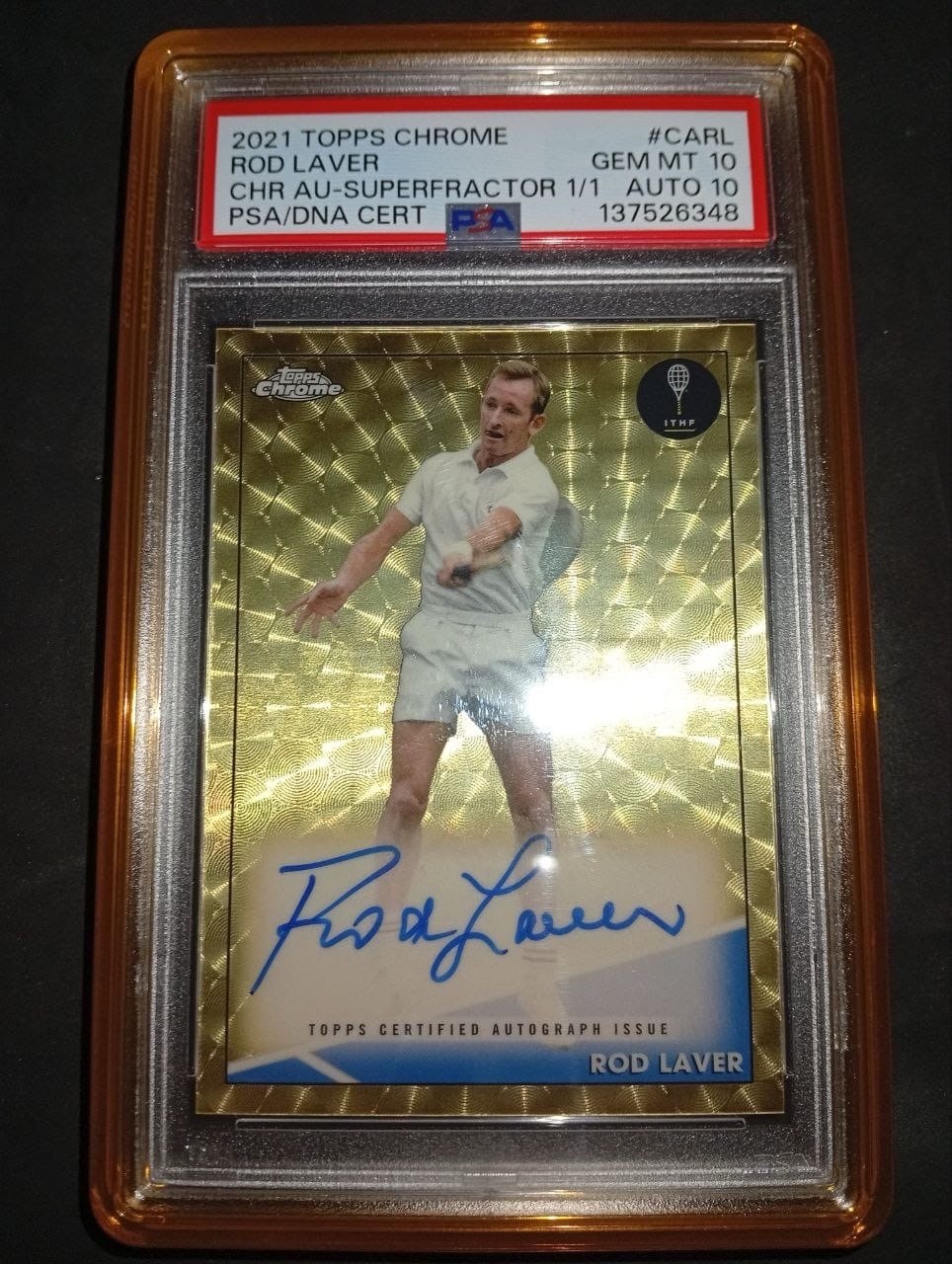 2021 TOPPS CHROME TENNIS ROD LAVER SUPERFRACTOR 1/1 GEM MINT PSA 10 AUTO 10
