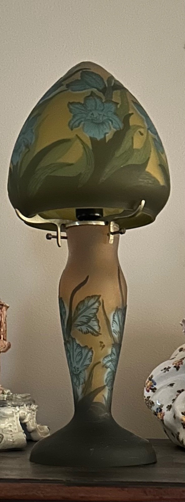 Rare Art Nouveau Galle Style Romanian Glass Mushroom Table Lamp Rare Art Nouveau Galle Style Romanian Glass Mushroom Table Lamp