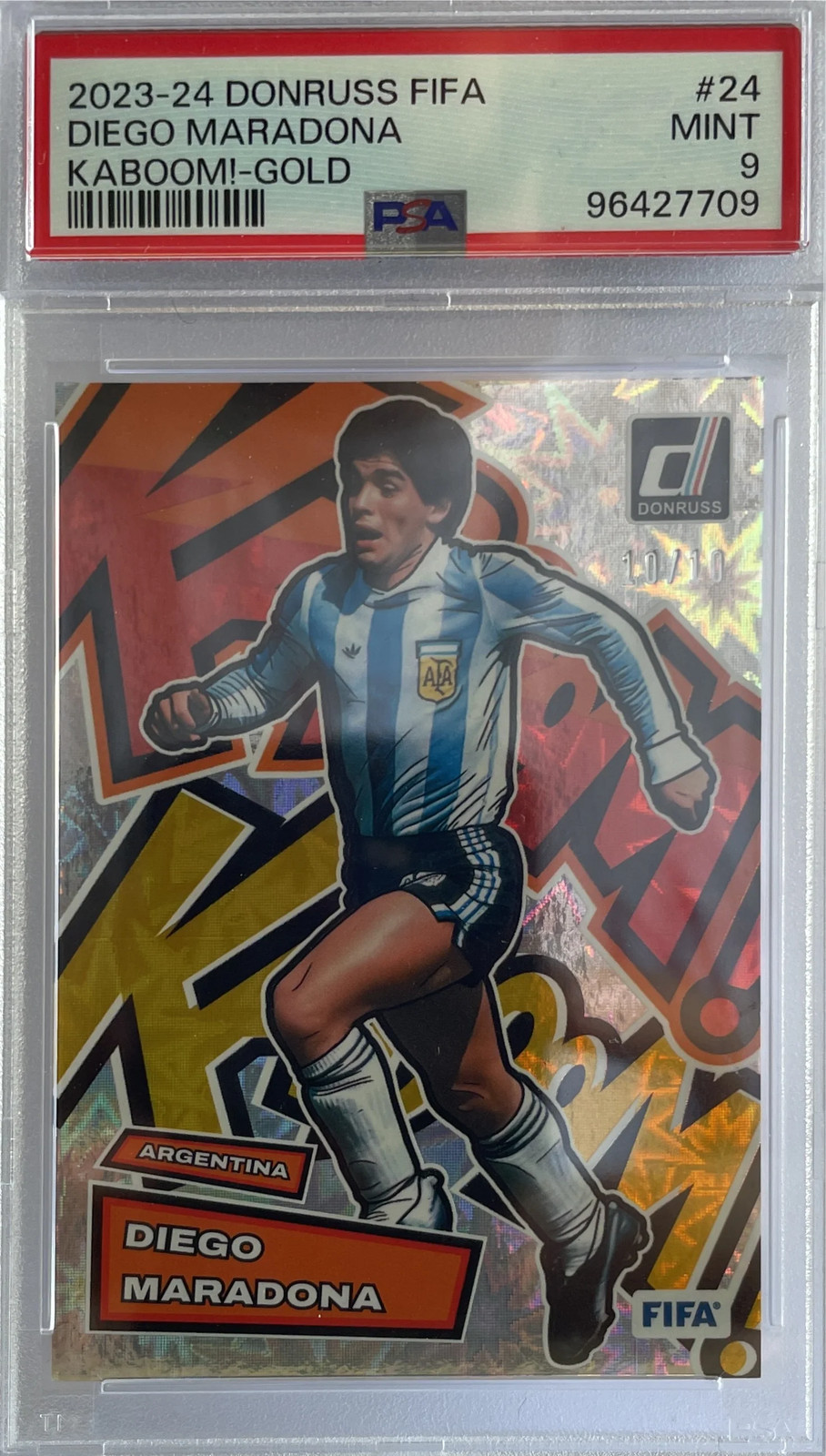 Diego Maradona 10/10 Kaboom Gold Panini Donruss FIFA 2023/24 PSA 9