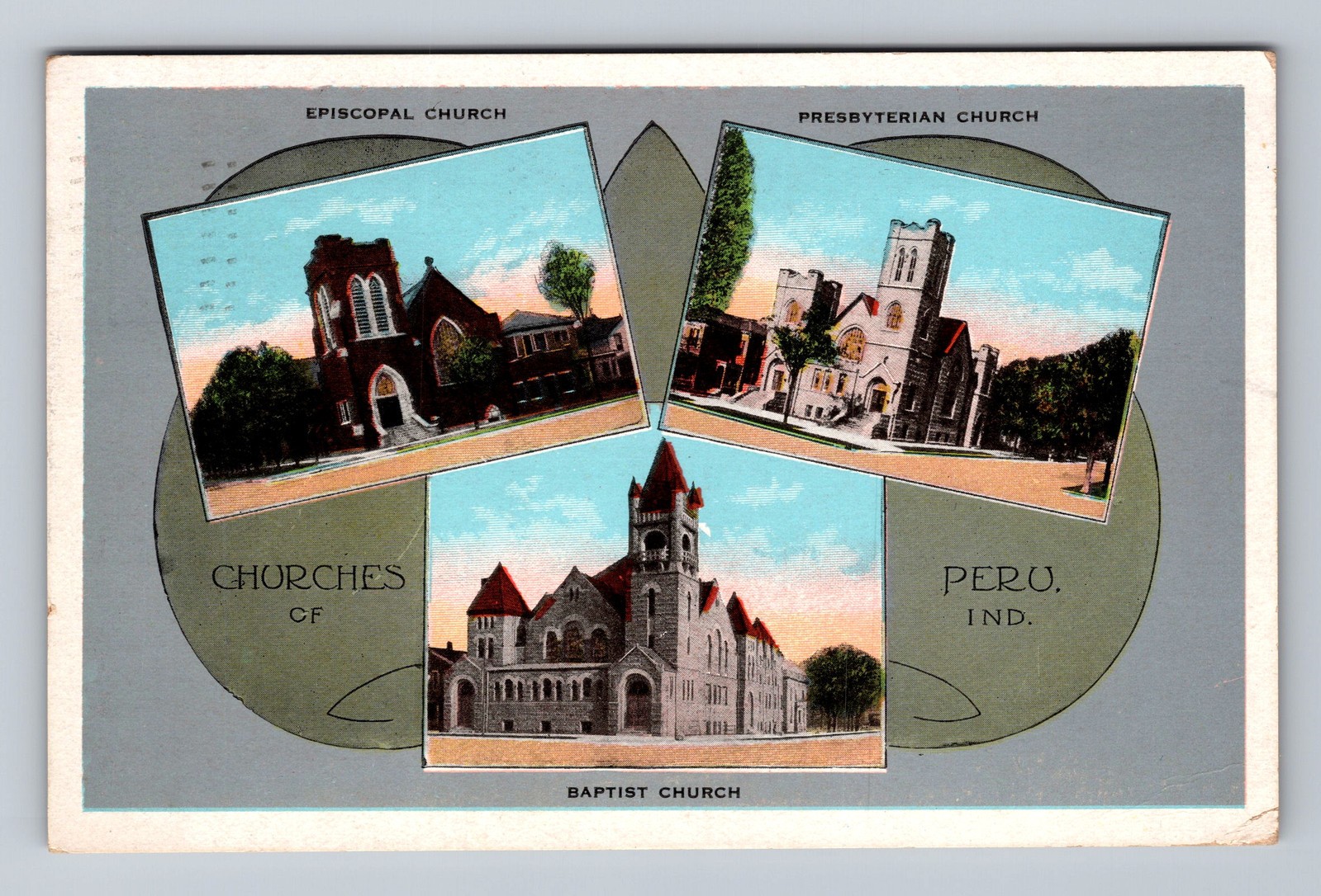 Peru IN-Indiana Churches Of Town Landmarks Vintage c1938 Postcard Peru IN-Indiana Churches Of Town Landmarks Vintage c1938 Postcard
