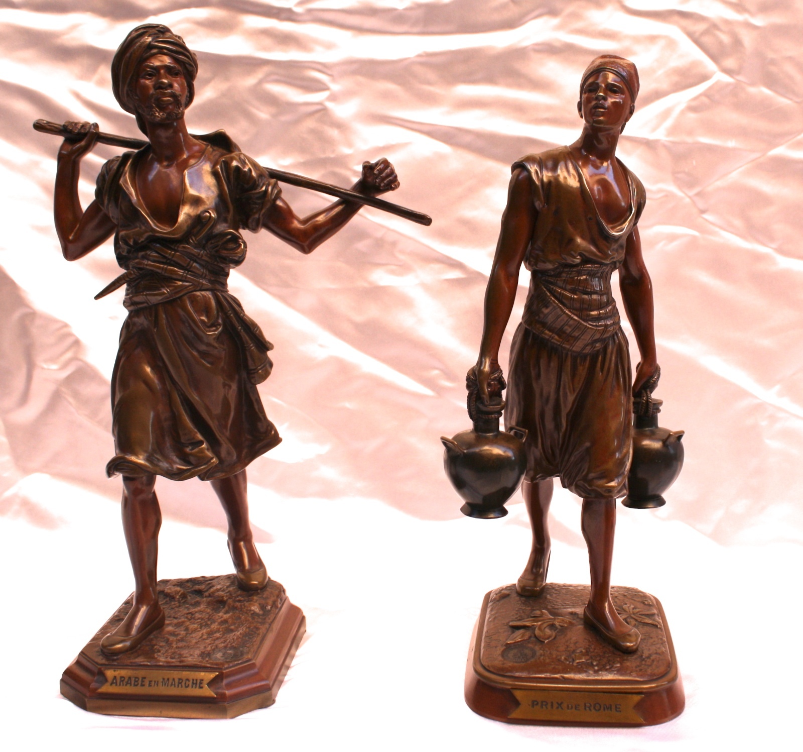 MAGNIFICENT PAIR OF FRENCH ORIENTALISM BRONZE STATUES BY MARCEL DEBUT, FOUNDARY MAGNIFICENT PAIR OF FRENCH ORIENTALISM BRONZE STATUES BY MARCEL DEBUT, FOUNDARY