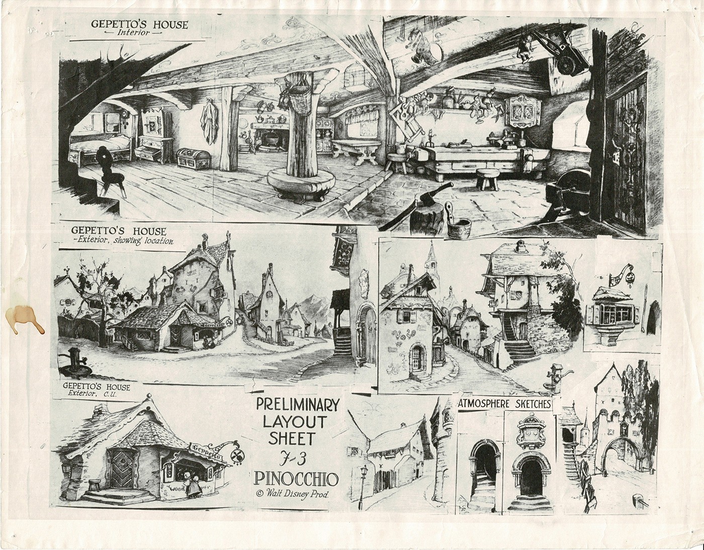 Pinocchio Walt Disney Litho Production Animation Model Sheet 1930s M4 Pinocchio Walt Disney Litho Production Animation Model Sheet 1930s M4