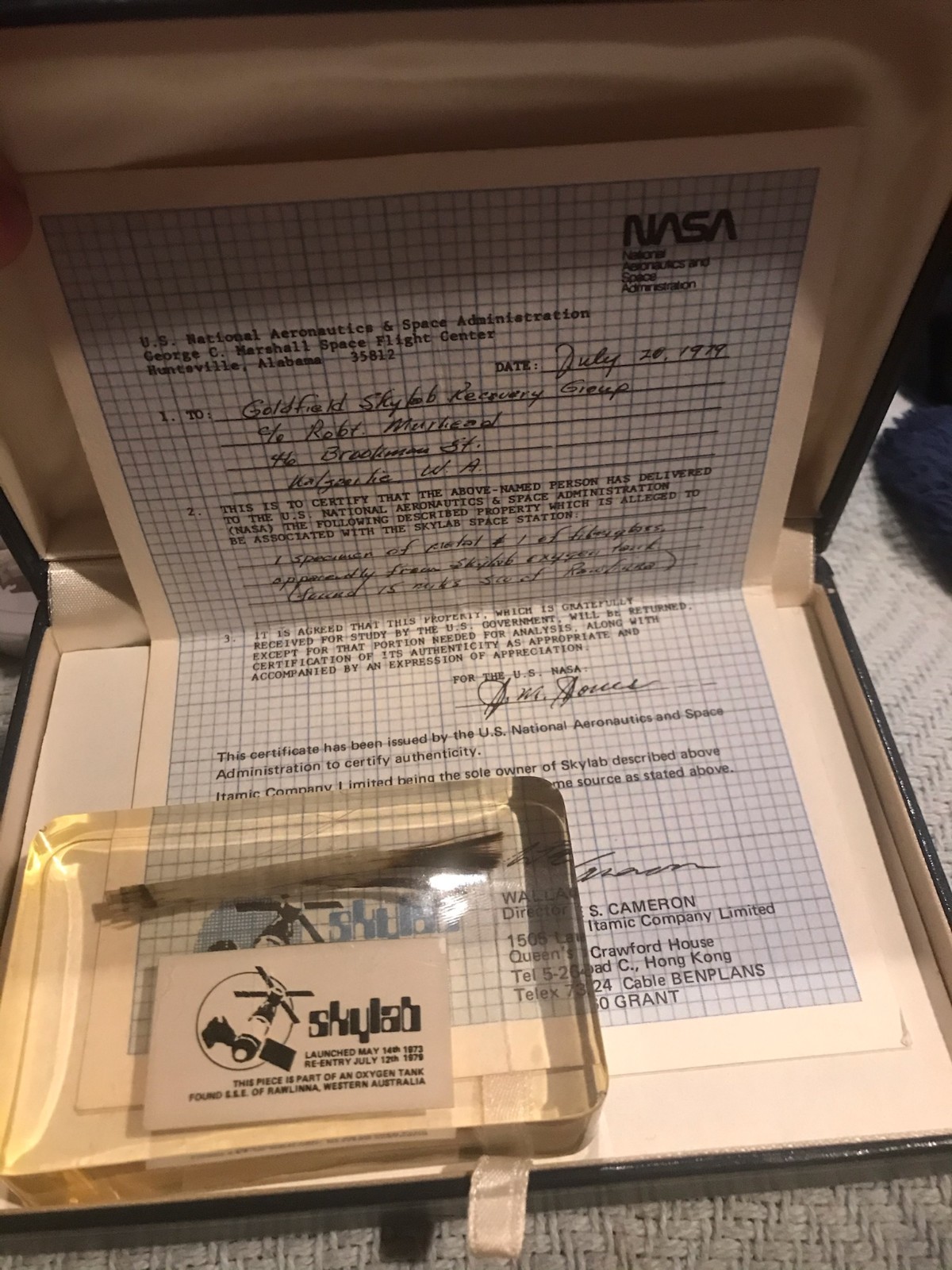 1979 SkyLab ISS Oxygen Tank With NASA COA Obtained in TX From Astronauts Family