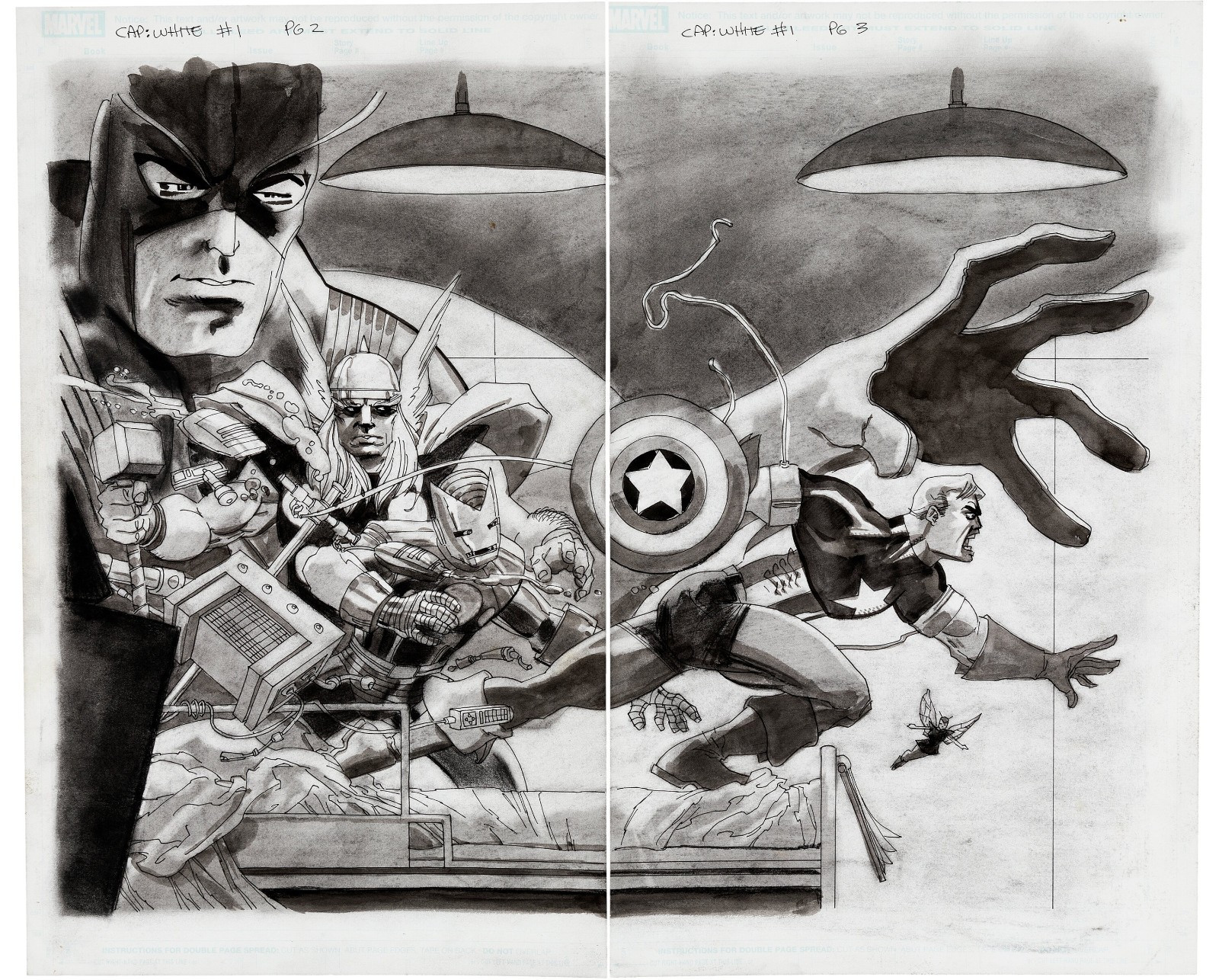 Tim Sale Original Art Captain America White #1 Double Page Splash Pages 2 & 3