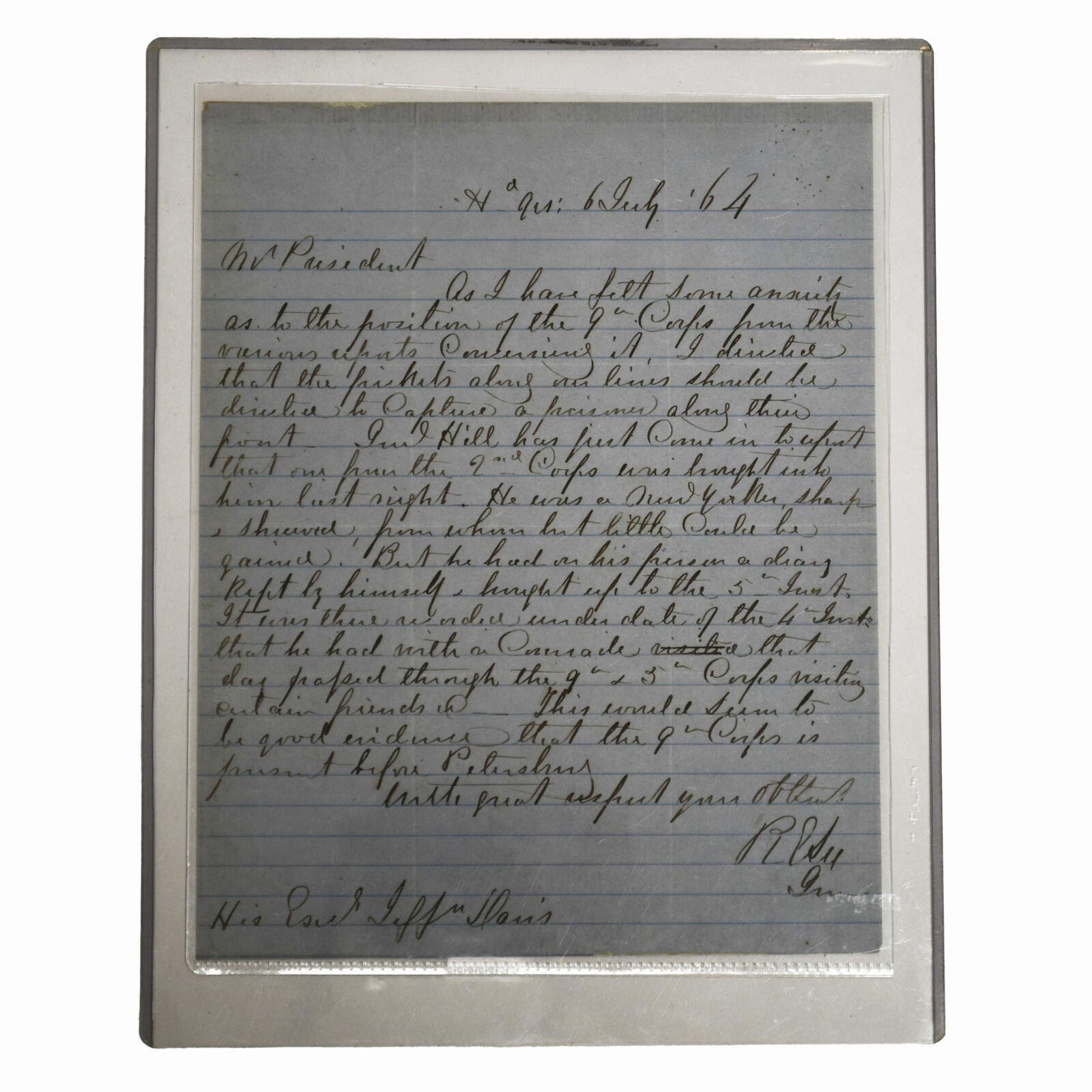 Robert E Lee Letter to Jefferson Davis, July 6, 1864