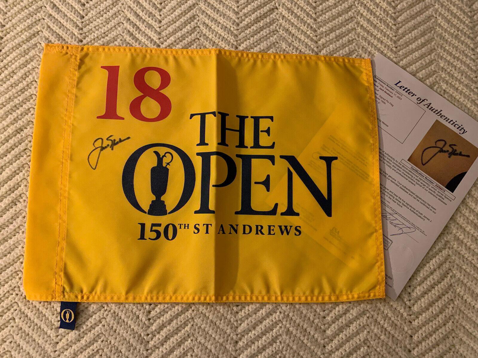 Jack Nicklaus SIGNED 2022 150th British Open Golf Flag JSA Authenticated LOA COA