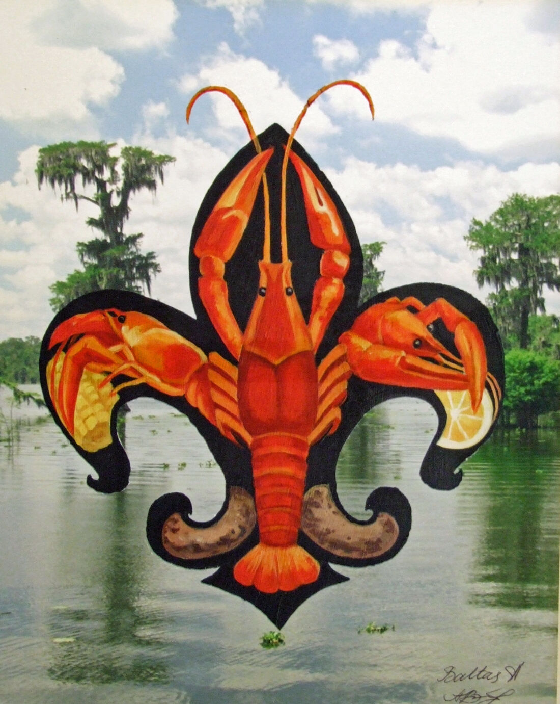 Fleur de Lis Crawfish Bayou New Orleans Matted Art Print French Quarter