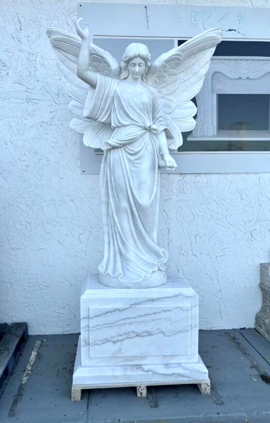 Nice Large Carved Marble Statue of a Standing Angel, 96 Nice Large Carved Marble Statue of a Standing Angel, 96