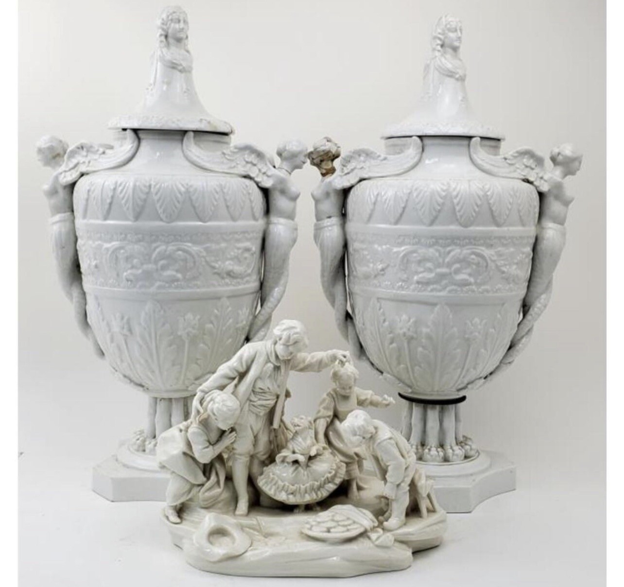 Pair Fabulous 18” 19th Century Lidded Vases