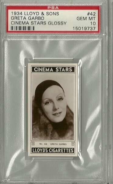 1934 Lloyd & Sons Cinema Stars Glossy #42 GRETA GARBO PSA 10 GEM MT - Pop. 1/1 1934 Lloyd & Sons Cinema Stars Glossy #42 GRETA GARBO PSA 10 GEM MT - Pop. 1/1