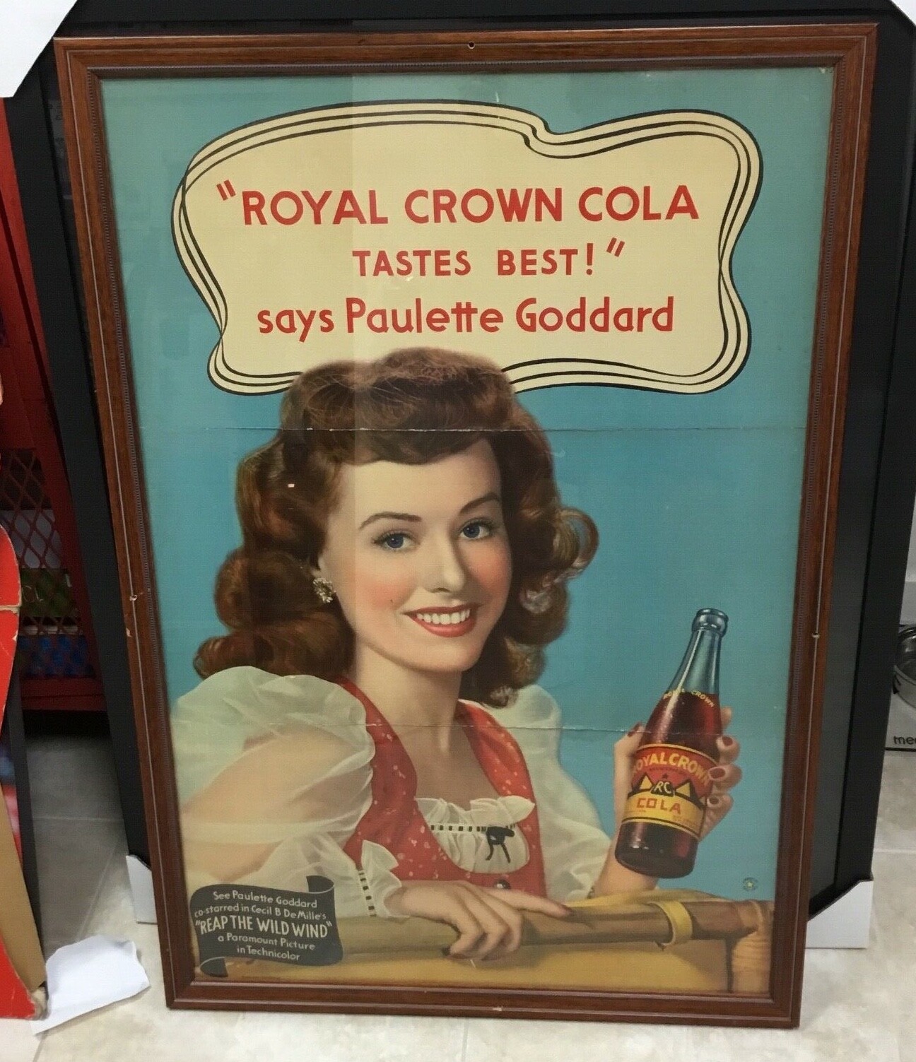 ORIGINAL VTG 1942 ROYAL CROWN COLA ADVERTISING POSTER PAULETTE GODDARD Store ORIGINAL VTG 1942 ROYAL CROWN COLA ADVERTISING POSTER PAULETTE GODDARD Store