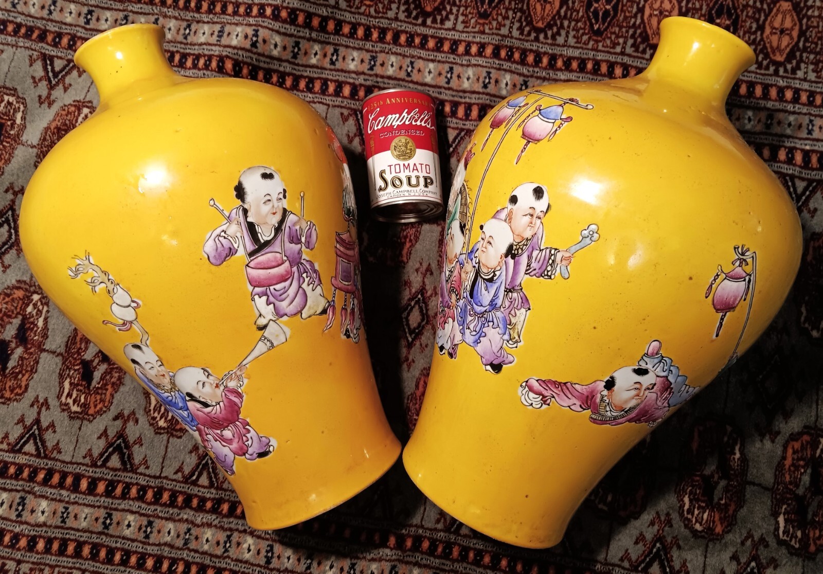 2 IMPERIAL YELLOW antique chinese porcelain vase art pottery vtg urn jar bottle 2 IMPERIAL YELLOW antique chinese porcelain vase art pottery vtg urn jar bottle