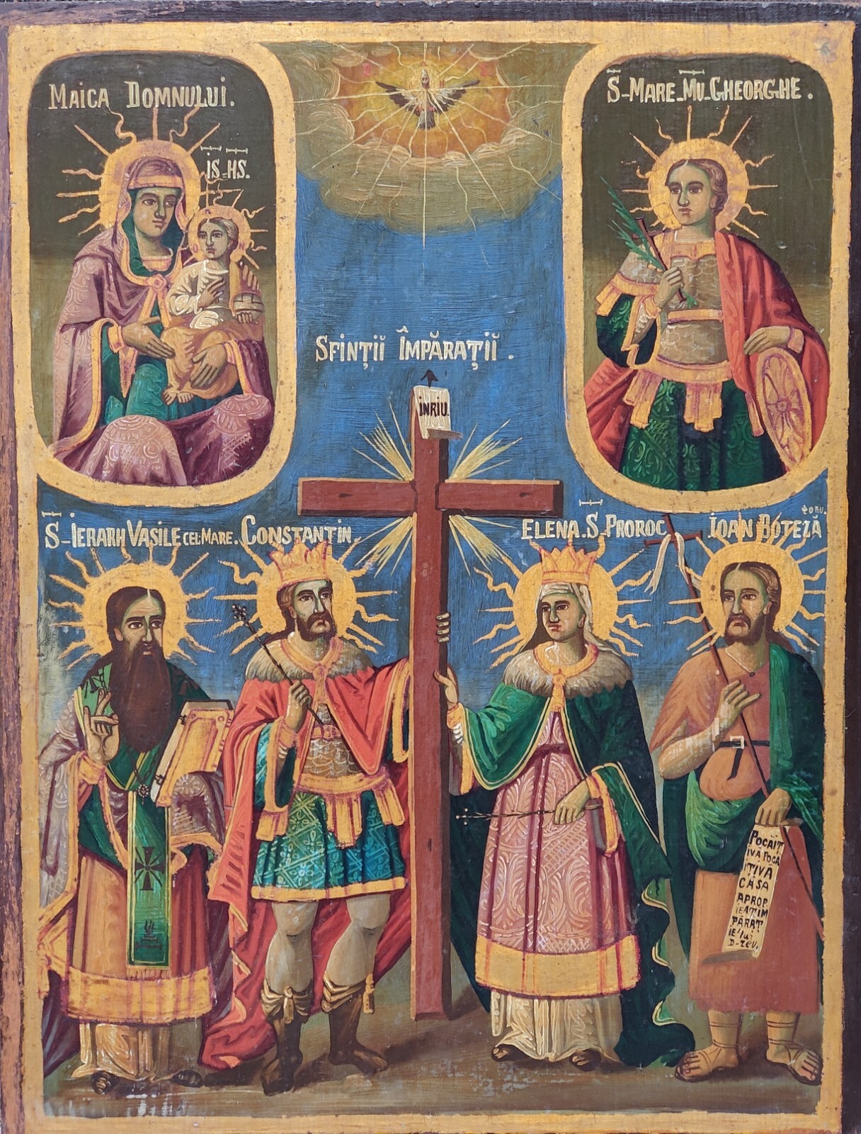 ANTIQUE 19c HAND PAINTED ROMANIAN OF THE ELENA & KONSTANTIN & SELECTED SAINTS ANTIQUE 19c HAND PAINTED ROMANIAN OF THE ELENA & KONSTANTIN & SELECTED SAINTS