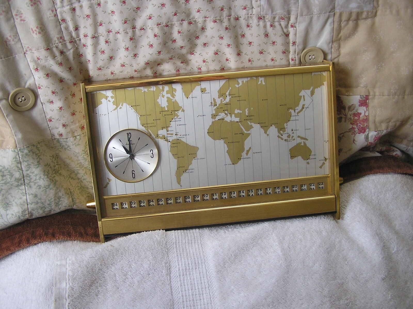 Vintage Lord Elgin World Time Zone Brass Cabinet Table Clock