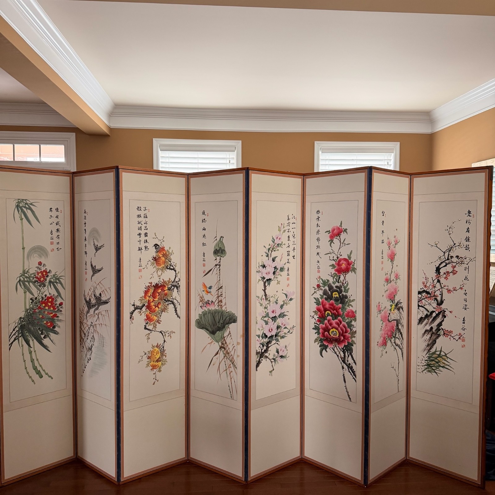 VTG Korean Traditional Folding Screen Wood Divider Byeongpung Handmade Korea