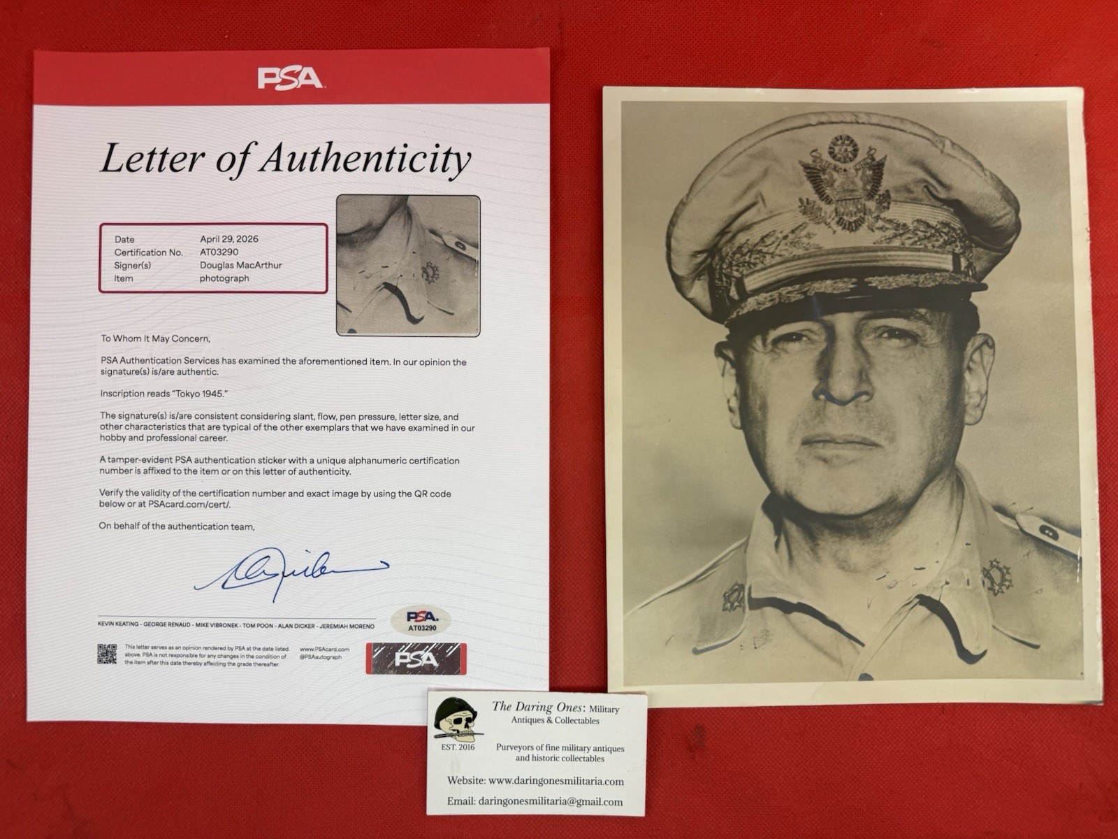 Original WW2 US General Douglas McArthur Signed Portrait PSA Certified Original WW2 US General Douglas McArthur Signed Portrait PSA Certified
