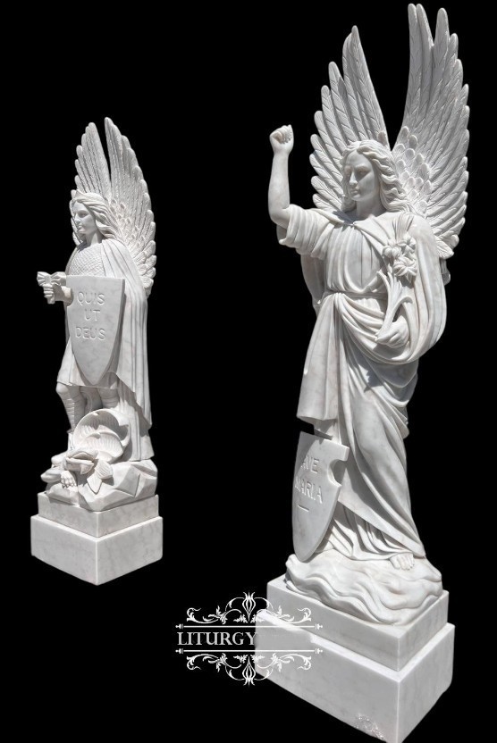 Pair of Carved White Marble Angel Statues, 93