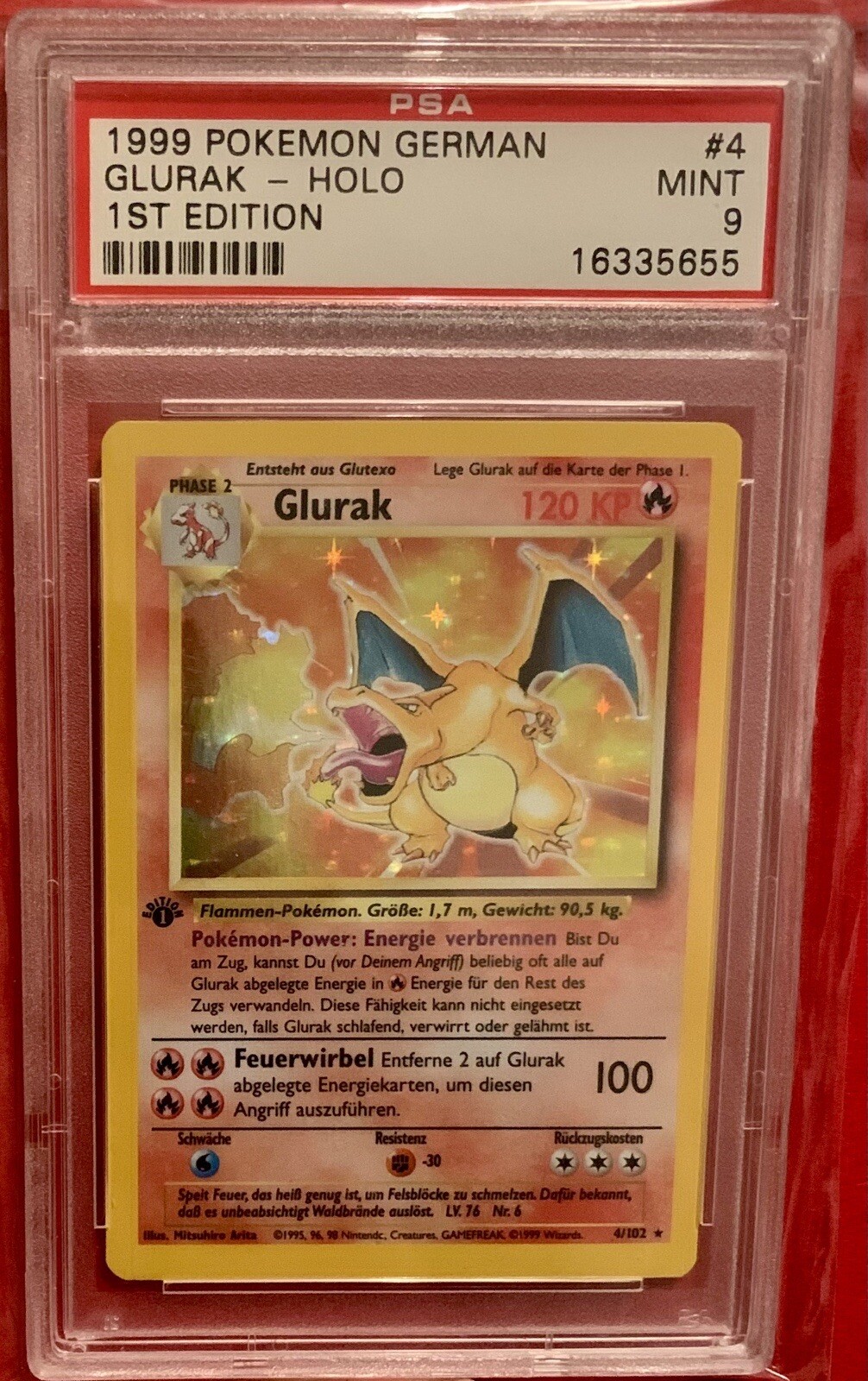 MISPRINT🔥Charizard Base PSA9-10 1st Holo DE🔥Glurak Unique Parallel Lines Error
