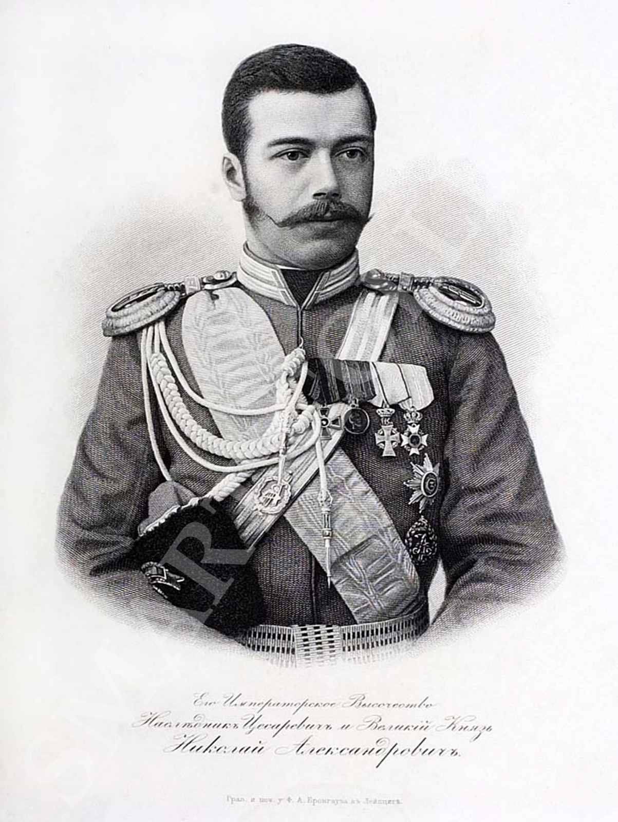 1880s RUSSIA Crown Prince & Grand Duke NICHOLAS II Large Size ORIGINAL ENGRAVING 1880s RUSSIA Crown Prince & Grand Duke NICHOLAS II Large Size ORIGINAL ENGRAVING