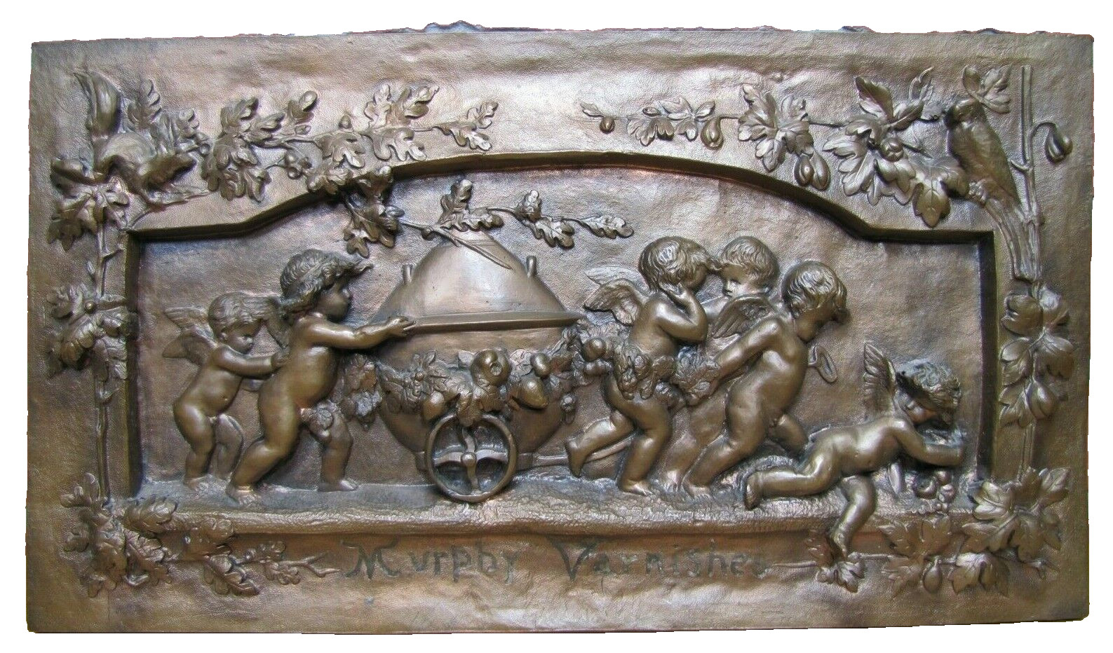 MURPHY VARNISHES 19c Victorian Advertising Plaque Sign Exquisite Cherubs Ornate