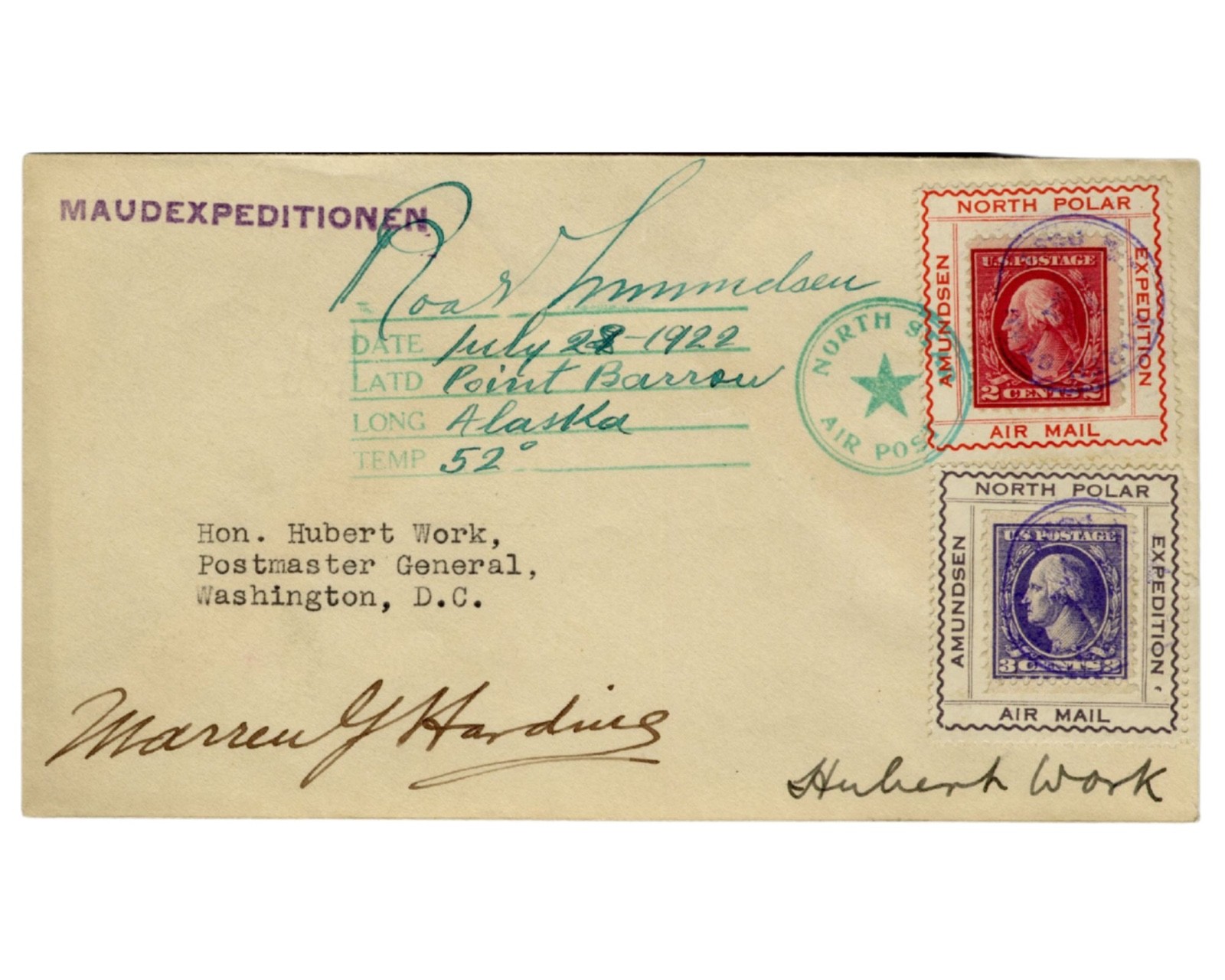 Explorer Roald Amundsen Signed 1922 North Polar Expedition First Day Cover PSA Explorer Roald Amundsen Signed 1922 North Polar Expedition First Day Cover PSA