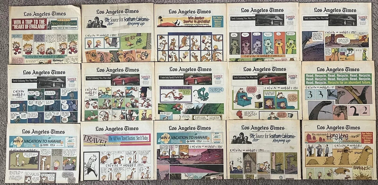 Calvin & Hobbes Lot 103 Sunday Newspaper Comic Strips Los Angeles Times 1992-95 Calvin & Hobbes Lot 103 Sunday Newspaper Comic Strips Los Angeles Times 1992-95