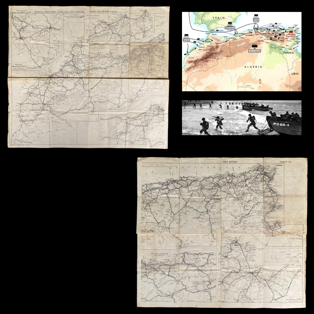 RARE WWII D-Day Task Force Assault Map Algiers Oran Casablanca Operation Torch