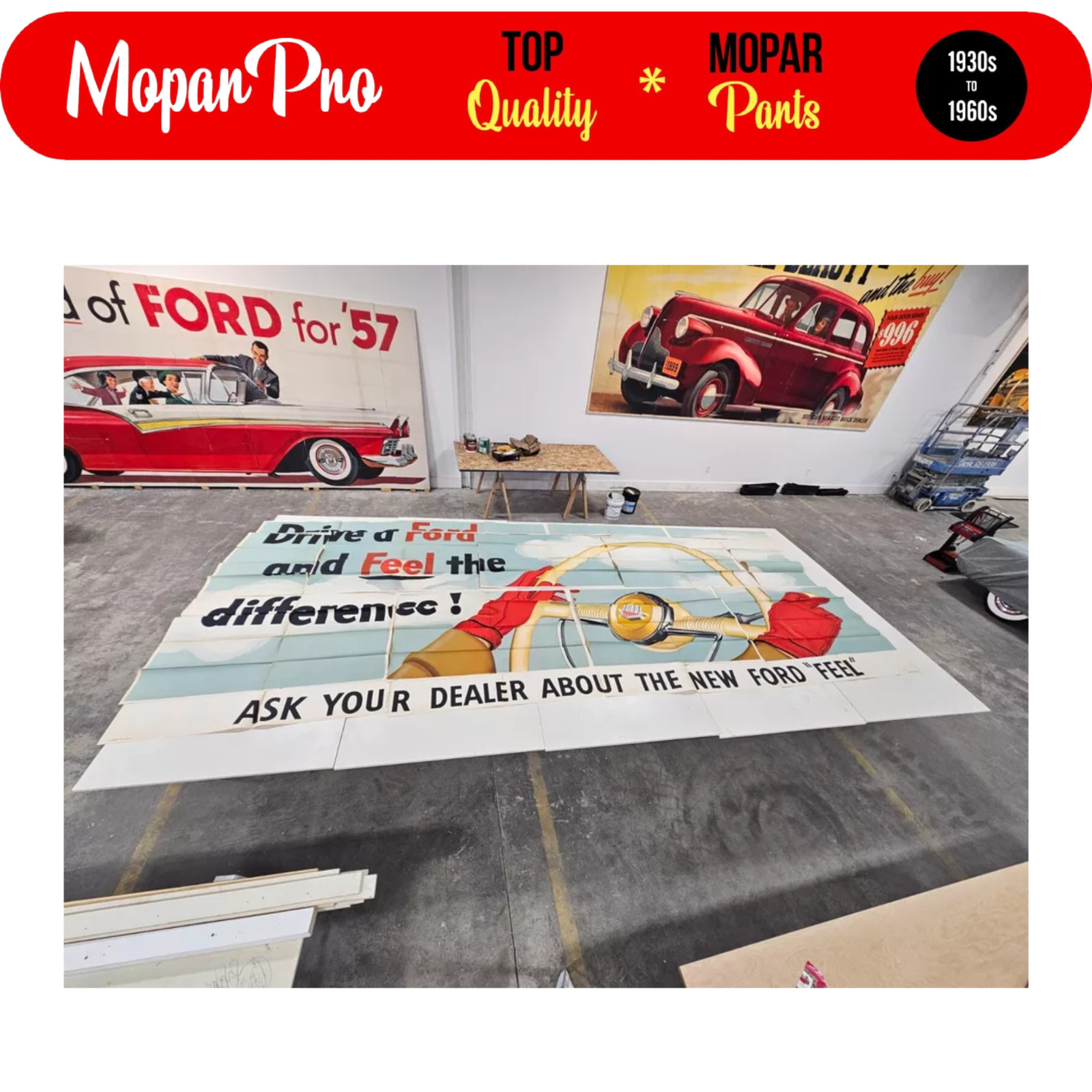 38 1939 1940 1941 1942 FORD SIGN BILLBOARD 20 FOOT X 10 FOOT TALL ORIGINAL PAPER