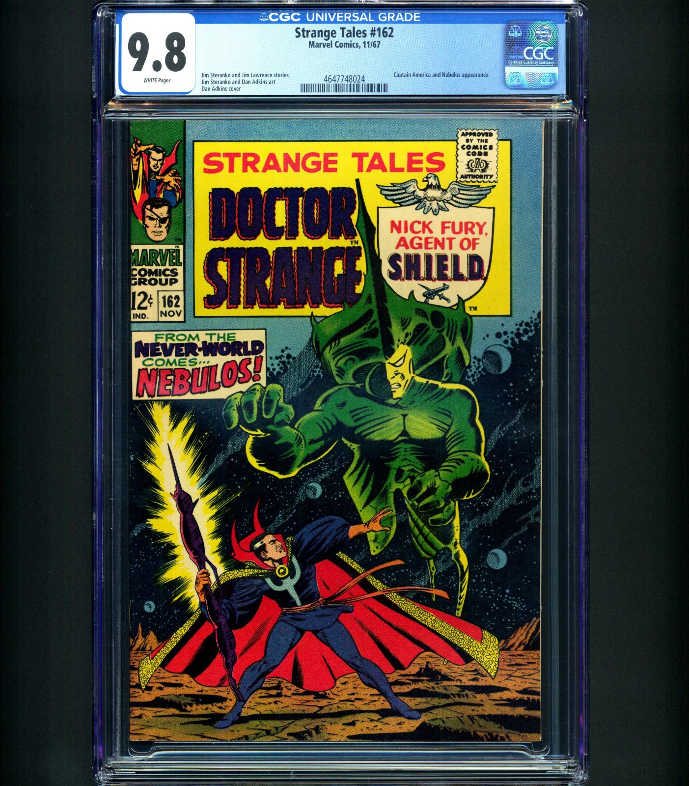 1ST FULL NEBULOS APPEARANCE Strange Tales #162 CGC 9.8 White Pgs RARE 1/6 NM 67’ 1ST FULL NEBULOS APPEARANCE Strange Tales #162 CGC 9.8 White Pgs RARE 1/6 NM 67’