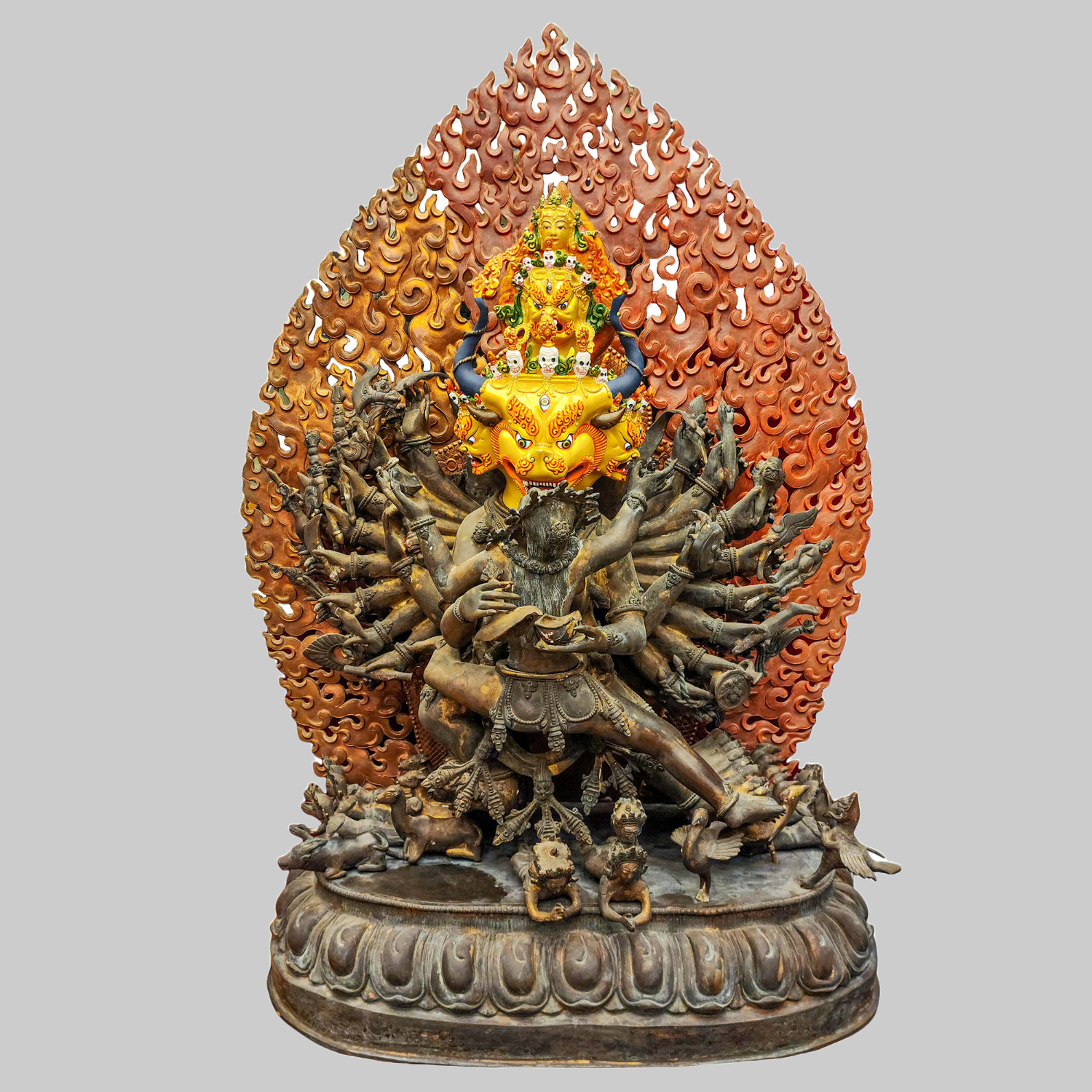 Yamantaka Statue | Chocolate Oxidized And Antique Finishing | 24k Gold Gilded Yamantaka Statue | Chocolate Oxidized And Antique Finishing | 24k Gold Gilded