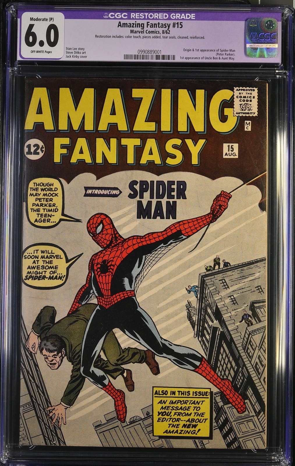 Amazing Fantasy #15 CGC 6.0 1st app Spider-Man Marvel 1962 Stan Lee THE Key 💎 Amazing Fantasy #15 CGC 6.0 1st app Spider-Man Marvel 1962 Stan Lee THE Key 💎