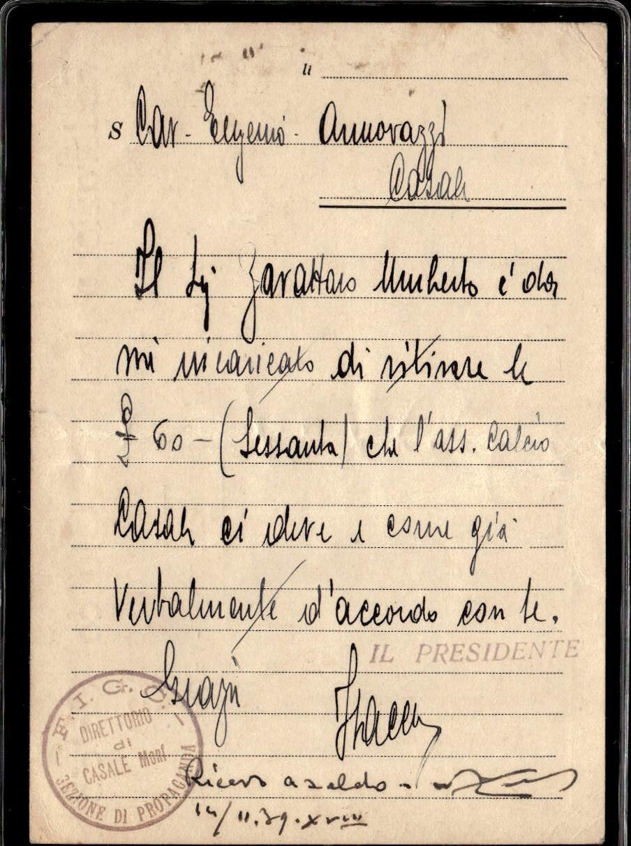 cash payment Casale Monferrato Calcio 1939 Eugenio Annovazzi cash payment Casale Monferrato Calcio 1939 Eugenio Annovazzi