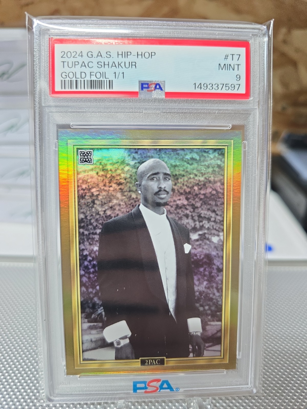 2024 G.A.S. GAS HIP-HOP GOLD FOIL 1/1 #T7 2PAC TUPAC SHAKUR PSA 9 MINT Card 