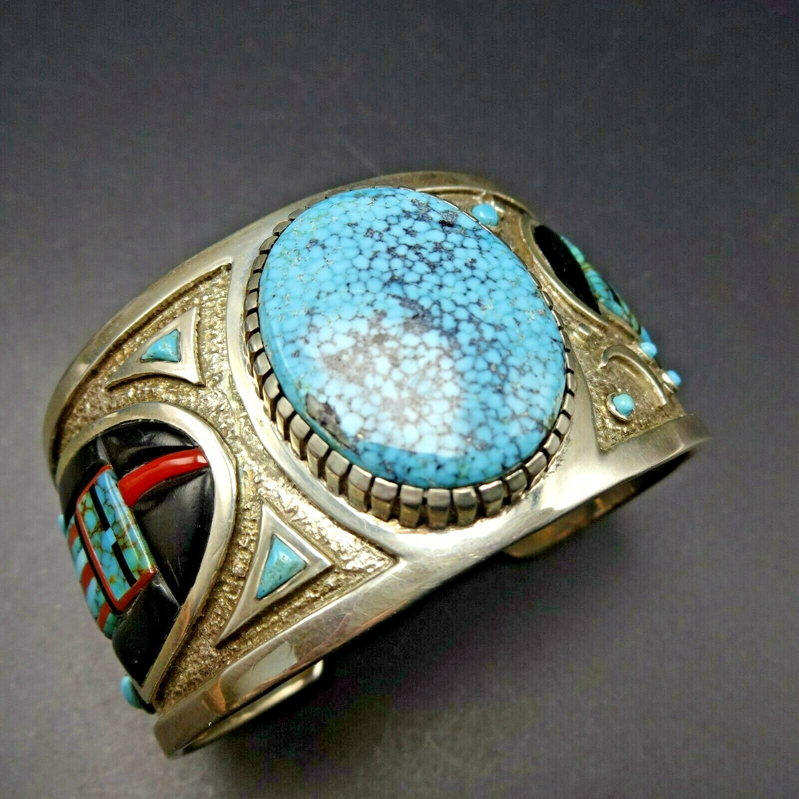 Navajo MICHAEL PERRY Sterling Silver BIRDSEYE TURQUOISE Cuff BRACELET Yei Inlay Navajo MICHAEL PERRY Sterling Silver BIRDSEYE TURQUOISE Cuff BRACELET Yei Inlay