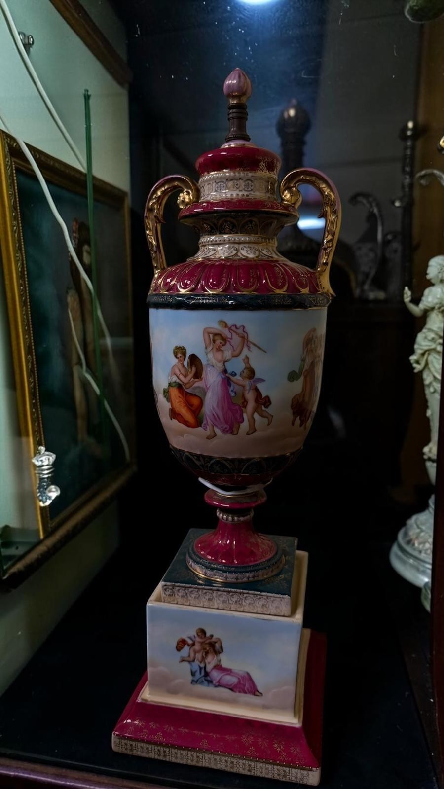 Exquisite 19th Century French Porcelain Monumental Covered Urn – Hand Painted 