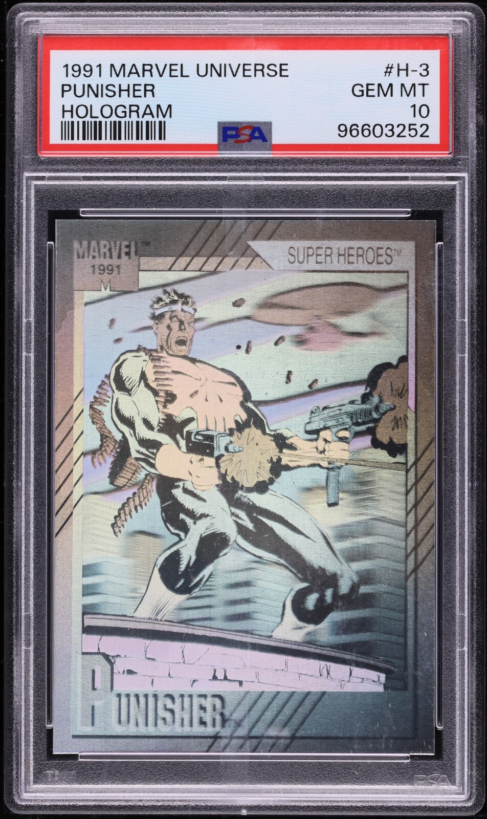 POP 1: 1991 MARVEL UNIVERSE SERIES II HOLOGRAM PUNISHER #H-3 PSA 10 1ST INSERT POP 1: 1991 MARVEL UNIVERSE SERIES II HOLOGRAM PUNISHER #H-3 PSA 10 1ST INSERT
