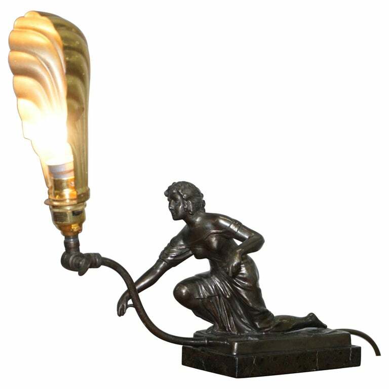 STUNNING ART DECO MARBLE & BRONZE STATUE ARTICULATED SHADE TABLE LAMP WALL LIGHT STUNNING ART DECO MARBLE & BRONZE STATUE ARTICULATED SHADE TABLE LAMP WALL LIGHT