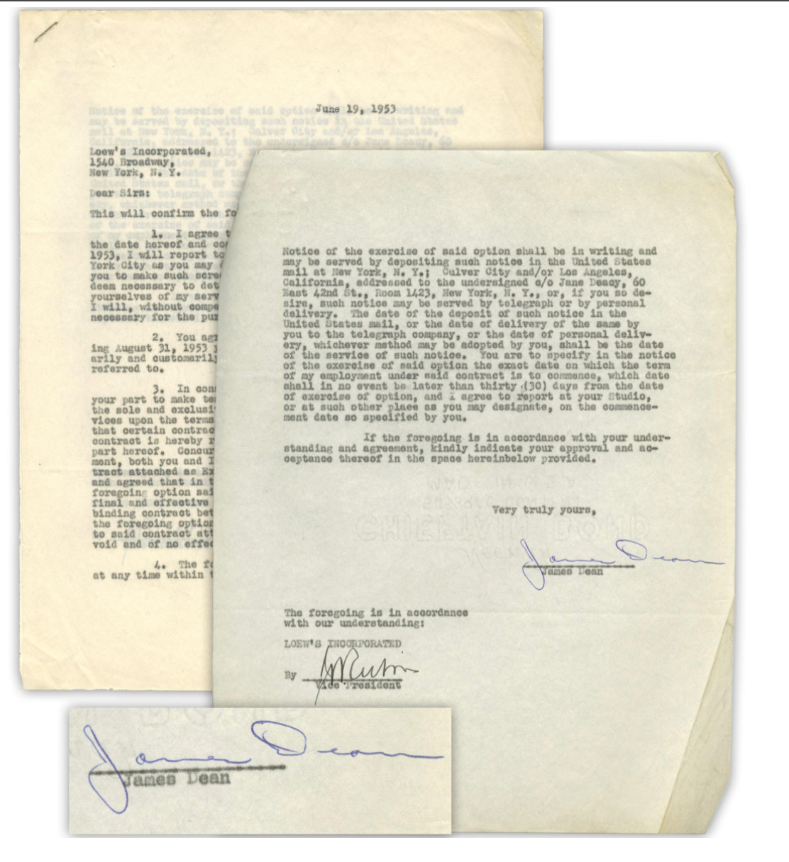 James Dean Original Signed Contract 1st ScreenTest Contract 1953 Full Provenance