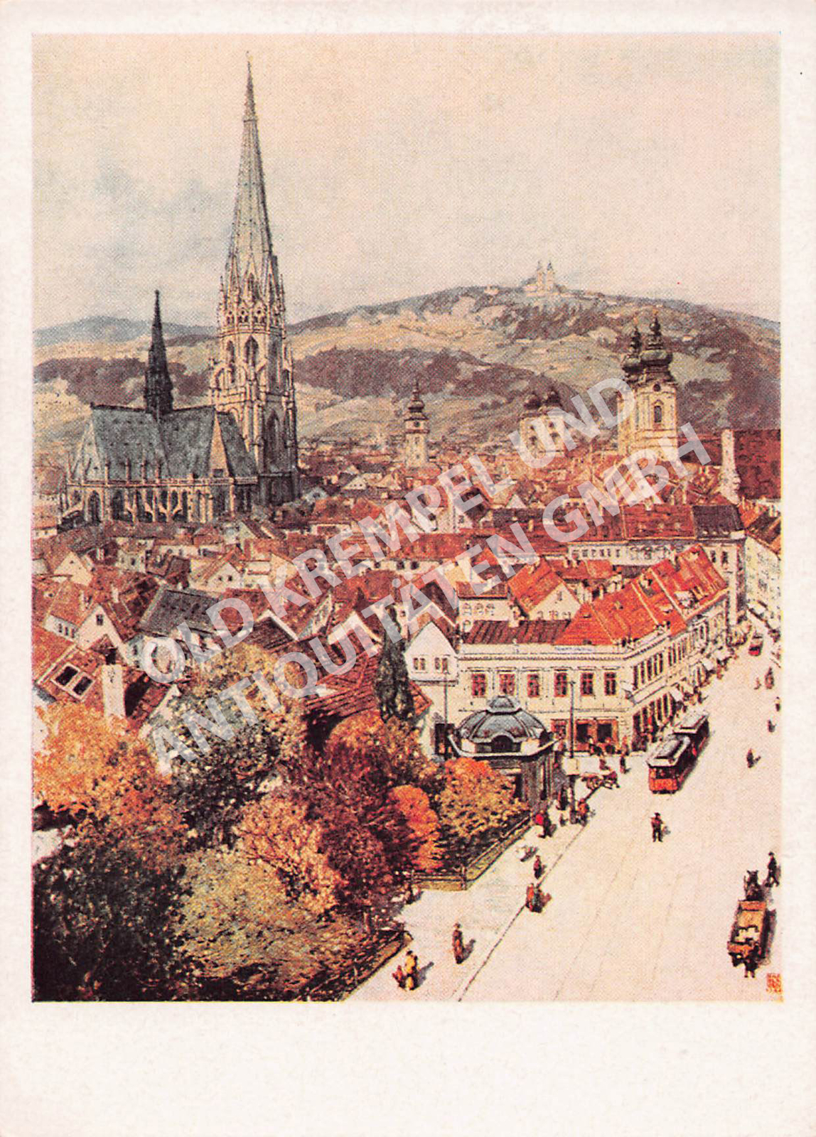 Postcard Austria Linz on the Danube - with the Pöstlingberg - unused